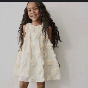 Zara Girls Cream Dress with Floral Accents (Size 5-6)